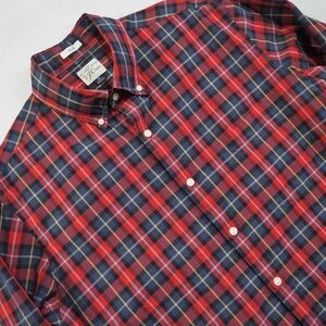 J. Crew Sz M  Slim Fit 2 Ply Cotton Red and Blue Plaid Casual Button Down Shirt